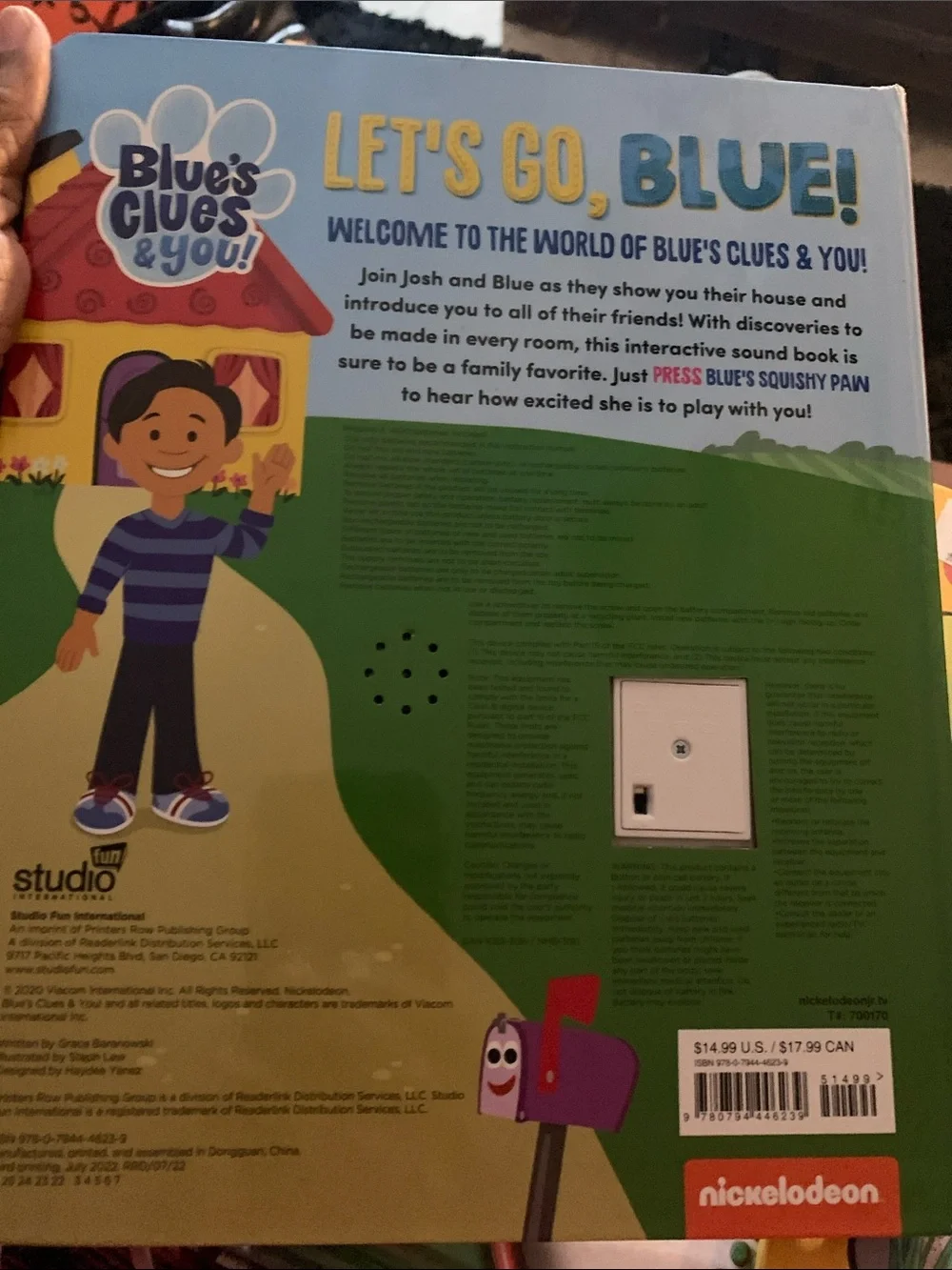 Nickelodeon Blue's Clues Light Blue Plush Sound Paw Book